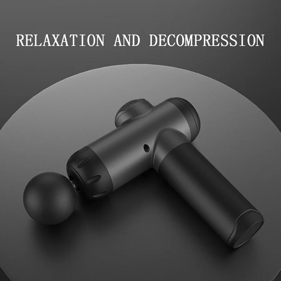 Deep tissue massage gun by Showlu Fashion Store with 6/99 speeds, four massage heads, for athletes and muscle recovery.
