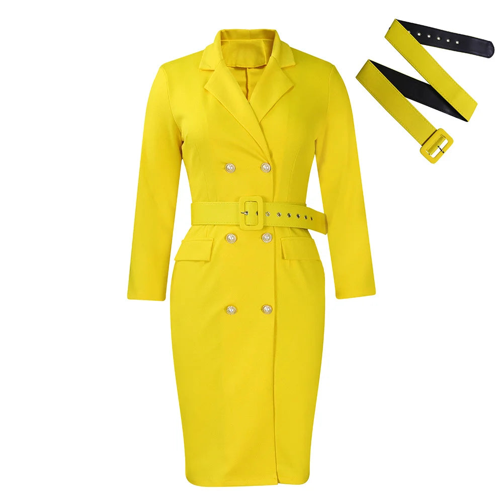 Showlu Smart General D438 double row buckle Western-style long skirt for women, featuring pure color and trendy design.
