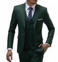 Men's casual 3-piece suit with blazer, trousers, and vest in solid colors, featuring two-button blazer from Showlu Fashion Store.