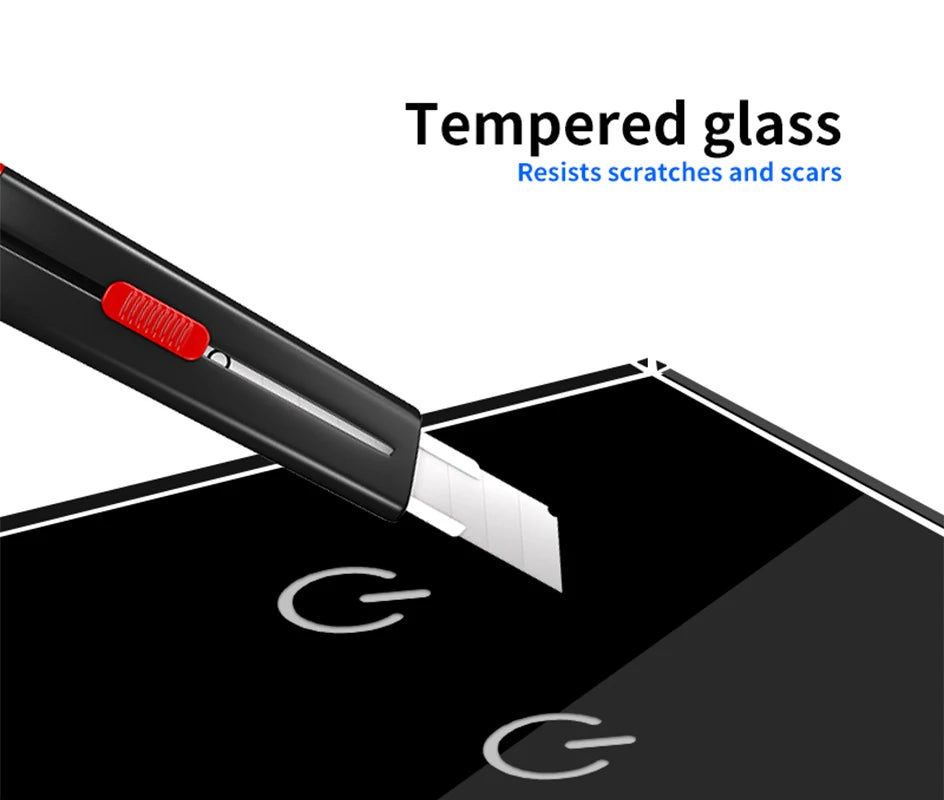 Showlu Smart Touch Wall Light Switch with glass panel, available in 1, 2, or 3 gang options, modern and sleek design.