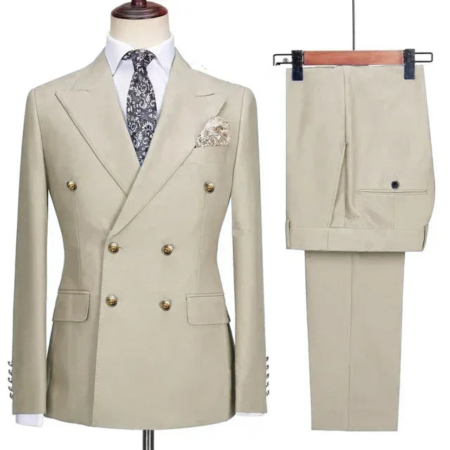 Royal blue men's double-breasted 2-piece suit by Showlu Fashion, featuring tailored fit and classic business style.