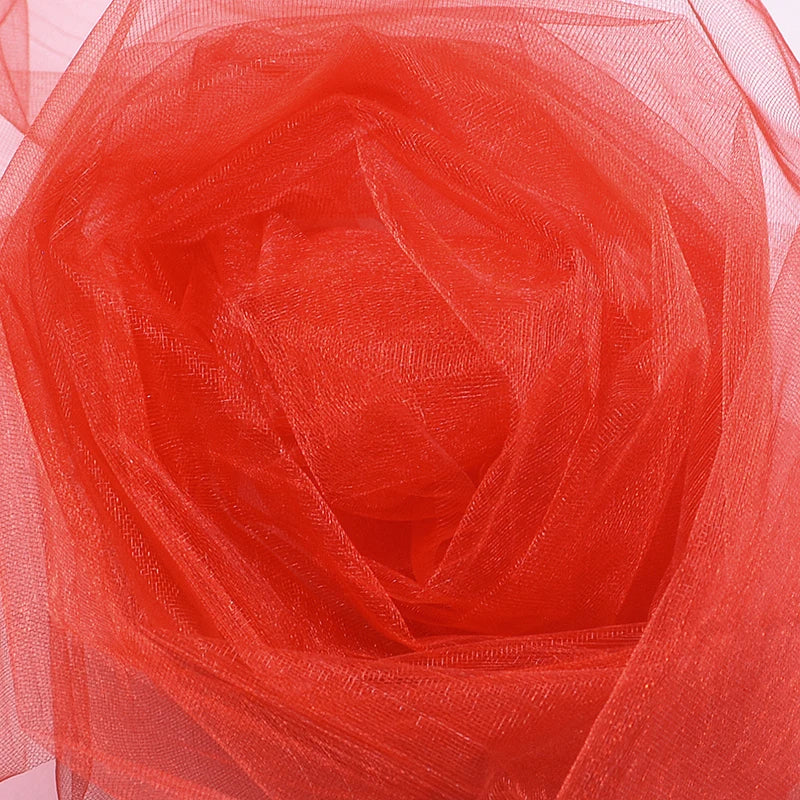 White wedding organza roll with sheer crystal tulle fabric for wedding arches, party backdrops, and baby shower decorations.