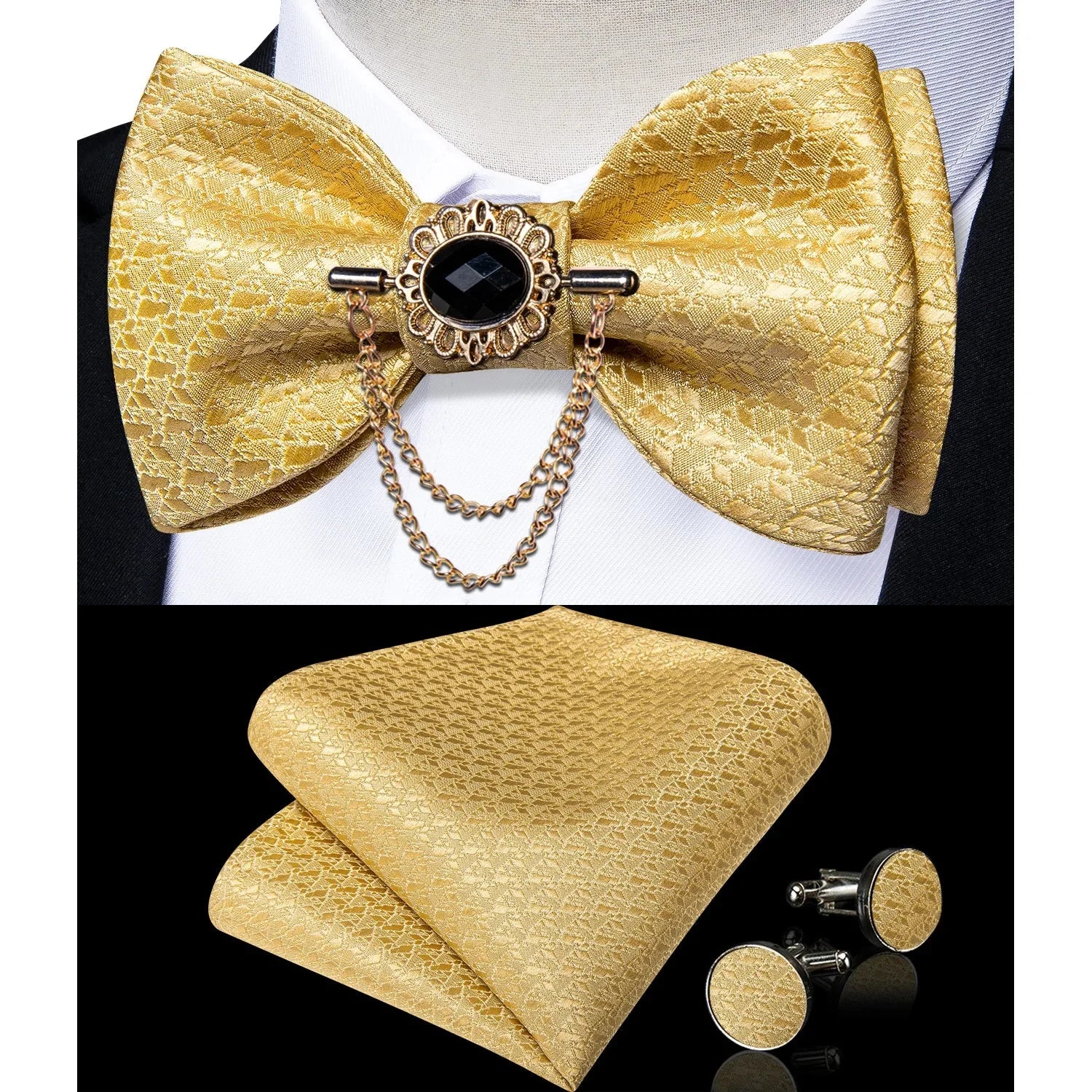Pink plaid silk self-tie bow tie set with brooch and matching handkerchief, stylish accessory from SHOWLU FASHION STORE.