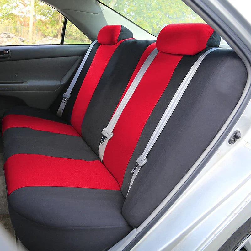 AutoYOUTH Universal Car Seat Covers 9-piece set, polyester cloth, includes seat covers for front and rear seats, in black with stylish design.