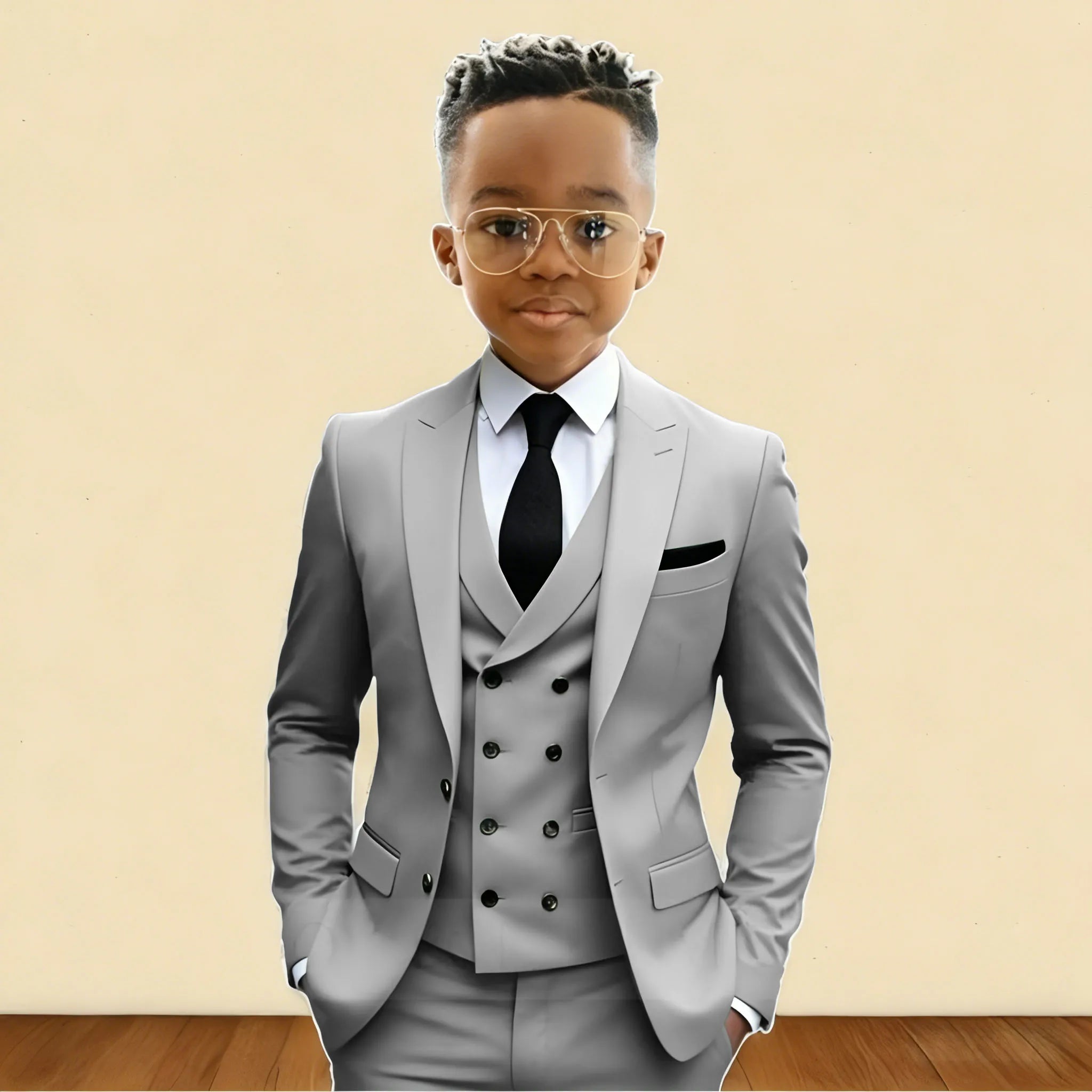 Mint Green 3 Pieces Flower Boy's Slim Fit Formal Suit Set for Wedding Prom Dinner Party Kids Uniform Tuxedos Blazer Vest Pants