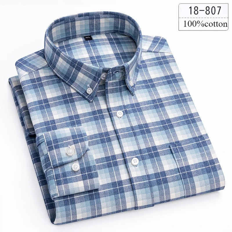 Luxury High-Quality 100% Cotton Houndstooth Full Shirts for Men Slim Fit Casual Shirt Long-Sleeve Plaid Soft Designer Clothes Ro