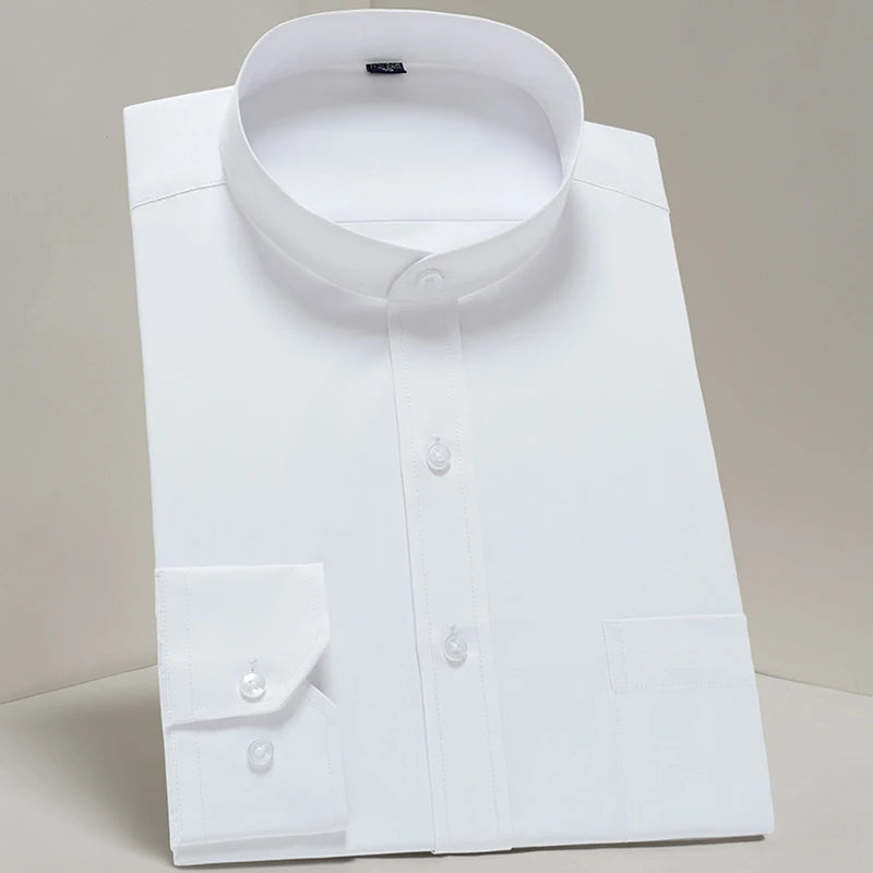 Slim-fit men's dress shirt by Showlu Fashion, cotton blend long sleeve business shirt with a sleek, modern design.