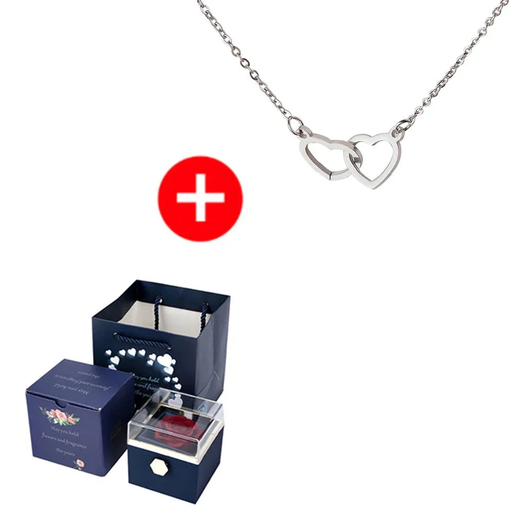SHOWLU FASHION STORE JMjermyn rotating eternal rose jewelry box with wedding necklace case, featuring a decorative rose design and compact storage.