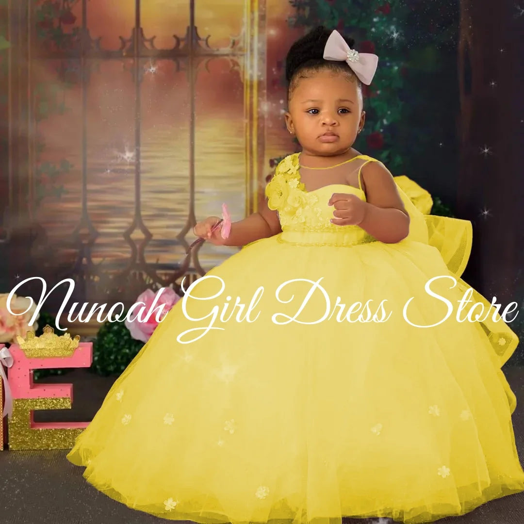 Pink Flower Girl Dresses for Wedding 3D Floral Sleeveless Girl Birthday Party  Princess Formal First Communion Gown Customized