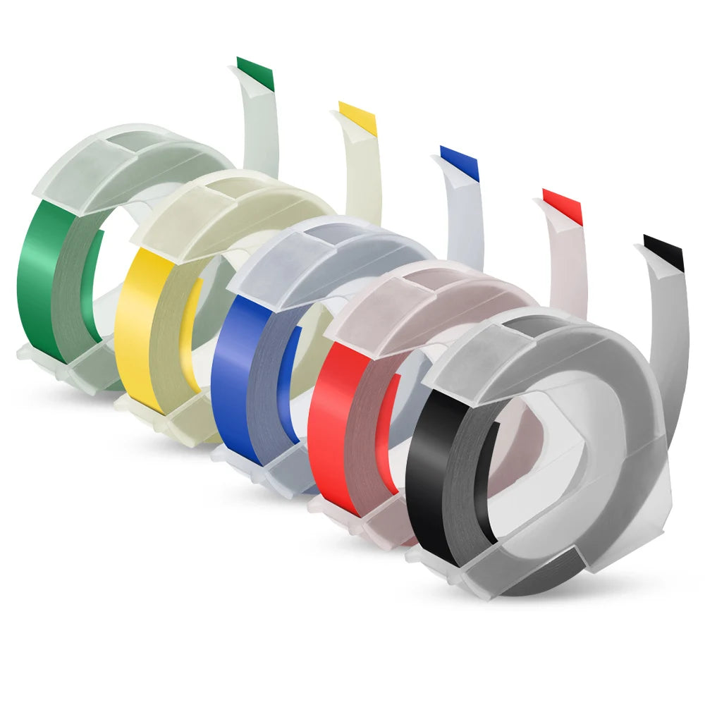Showlu Smart General manual embossing label maker with 3D tape printer, 9mm width, displaying the device and embossed labels
