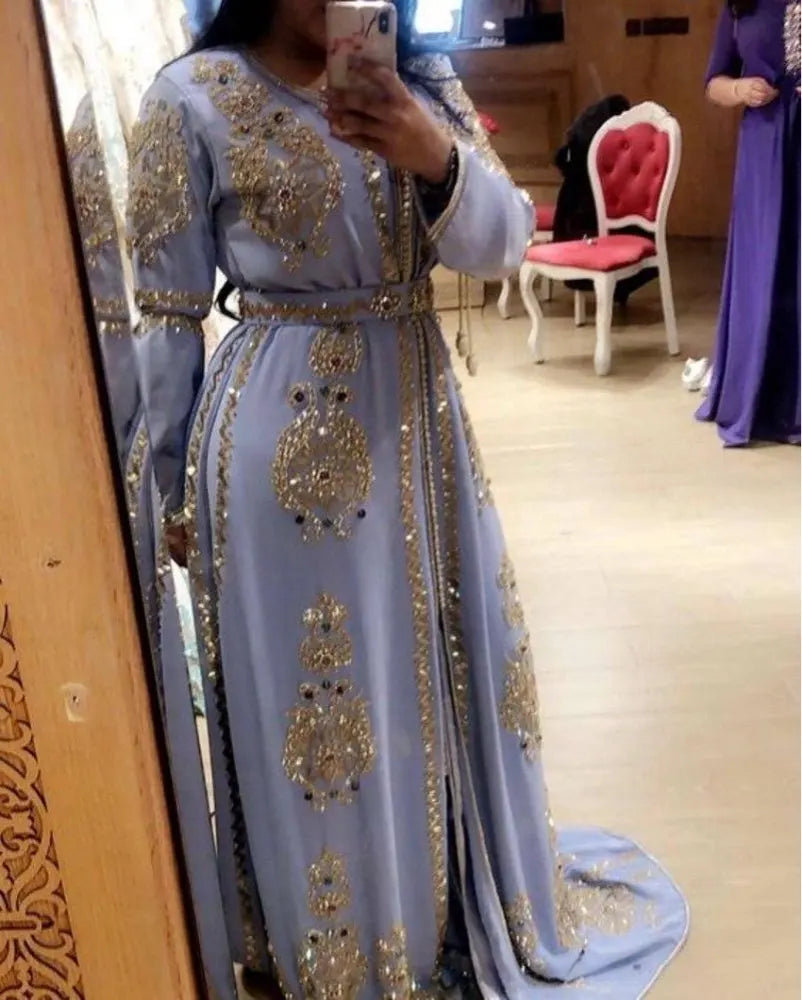 M31 Luxury Evening Dress/Bridal Wedding Party Prom Gowns Lilac V-Neck Natural Floor-Length Beaded&Appliques