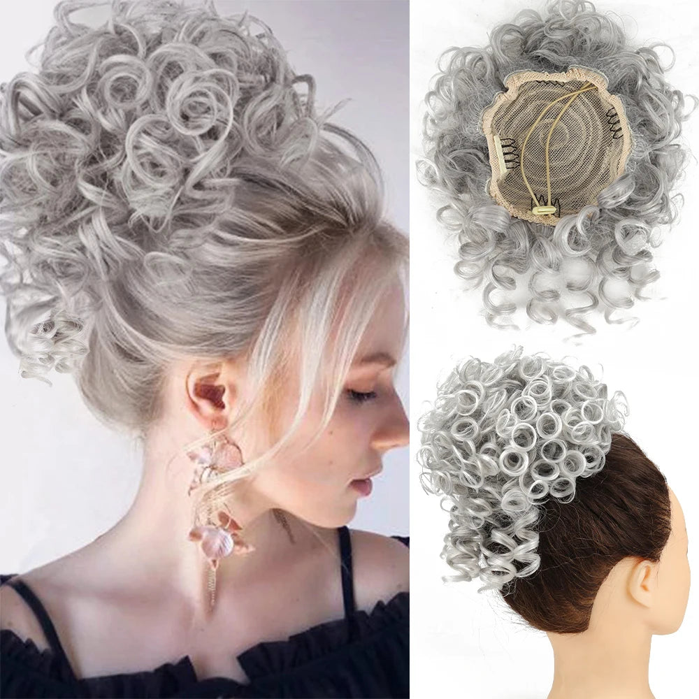 Synthetic Messy Bun Hair Piece 60g Elastic Drawstring Loose Wave Curly Hair Buns Hair Piece Extensions For Women Dark Brown