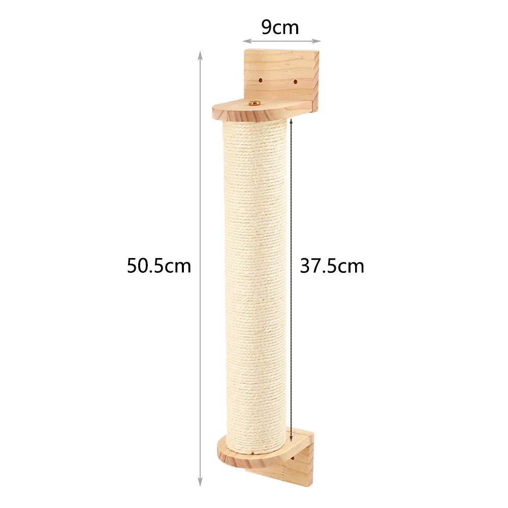 Wood wall-mounted cat scratching post from Showlu Fashion Store, featuring a thick kitten tree design for feline scratching and climbing.