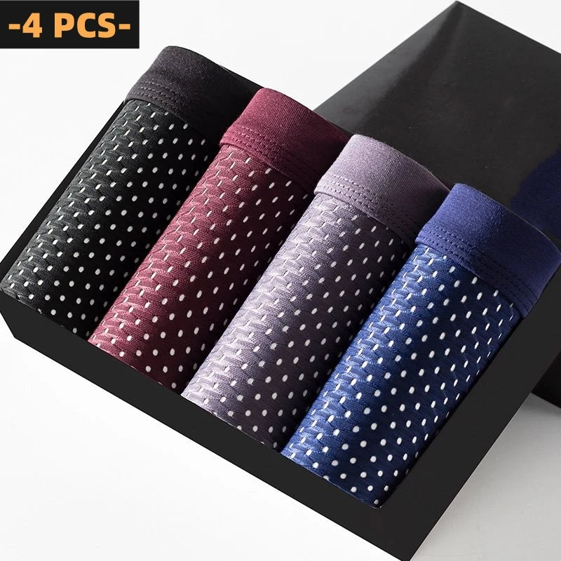 Showlu Men's Ice Silk Boxer Shorts in a 4-pack, seamless breathable underwear with soft, smooth fabric and comfortable fit.