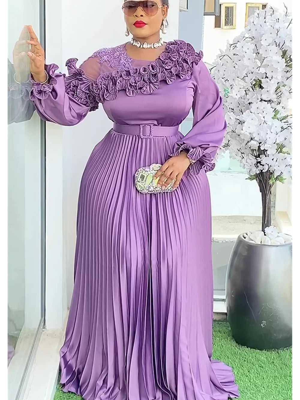 Plus size African party dress by Showlu Fashion, elegant Ankara maxi gown with vibrant dashiki print for weddings and evening events.