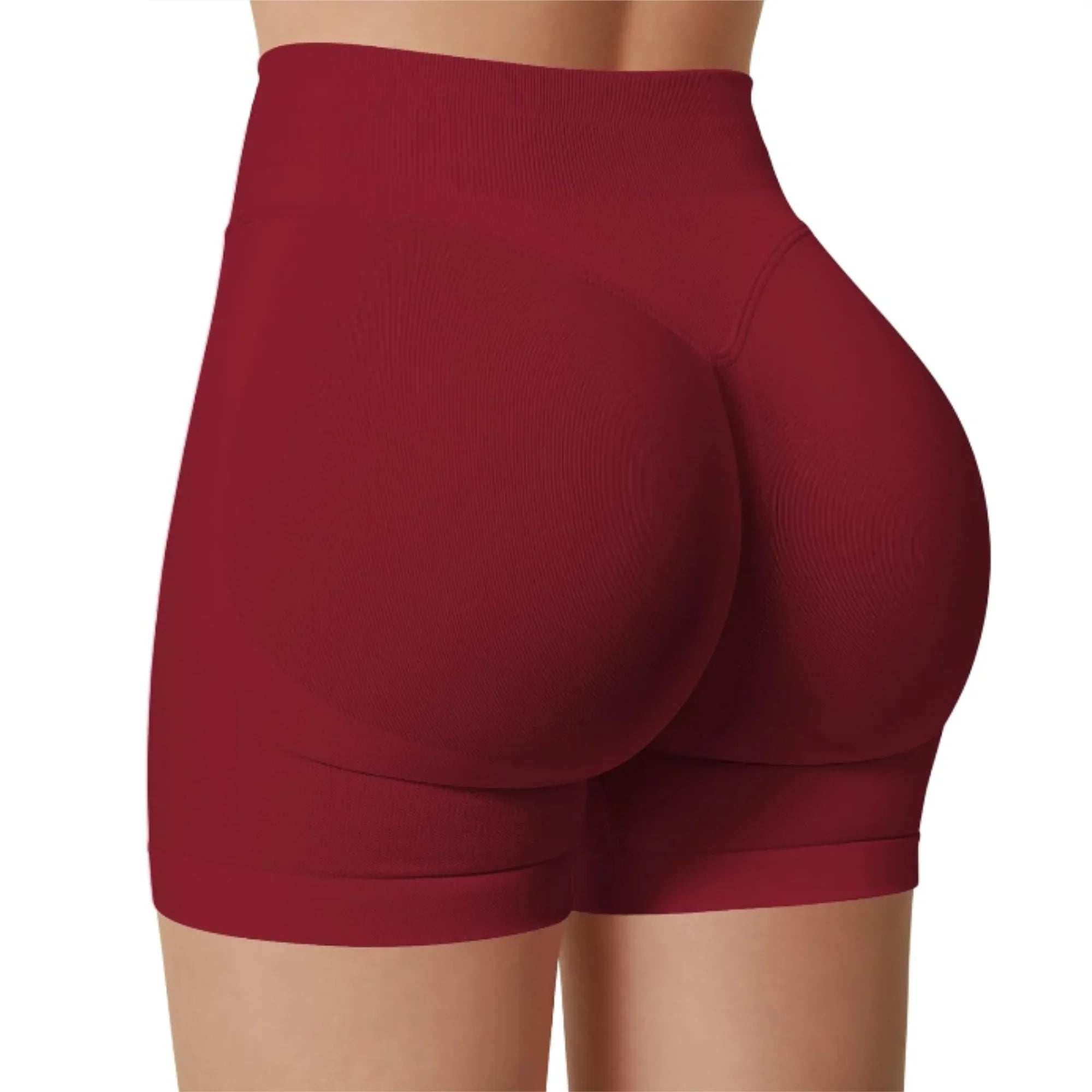 High-waisted women's yoga shorts made of nylon spandex for running and active wear, shown in black with a fitted design.