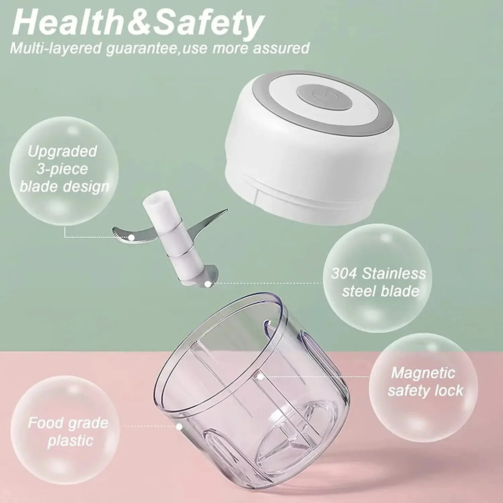 Showlu Smart General mini electric garlic grinder with stainless steel blade and compact design for easy garlic crushing.