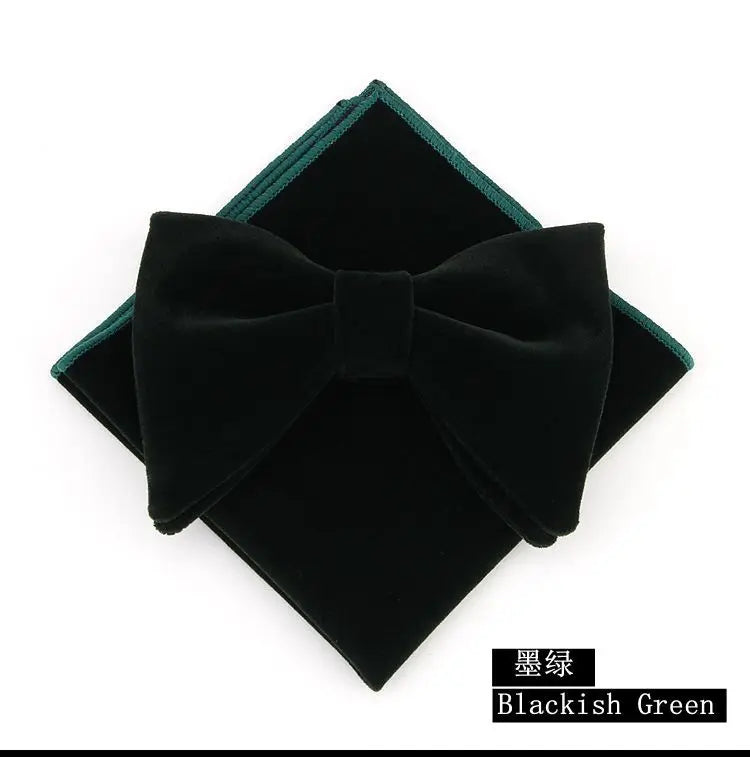 Men's velvet bowtie and handkerchief set with pocket square and towel, stylish wedding accessory by Showlu Fashion Store