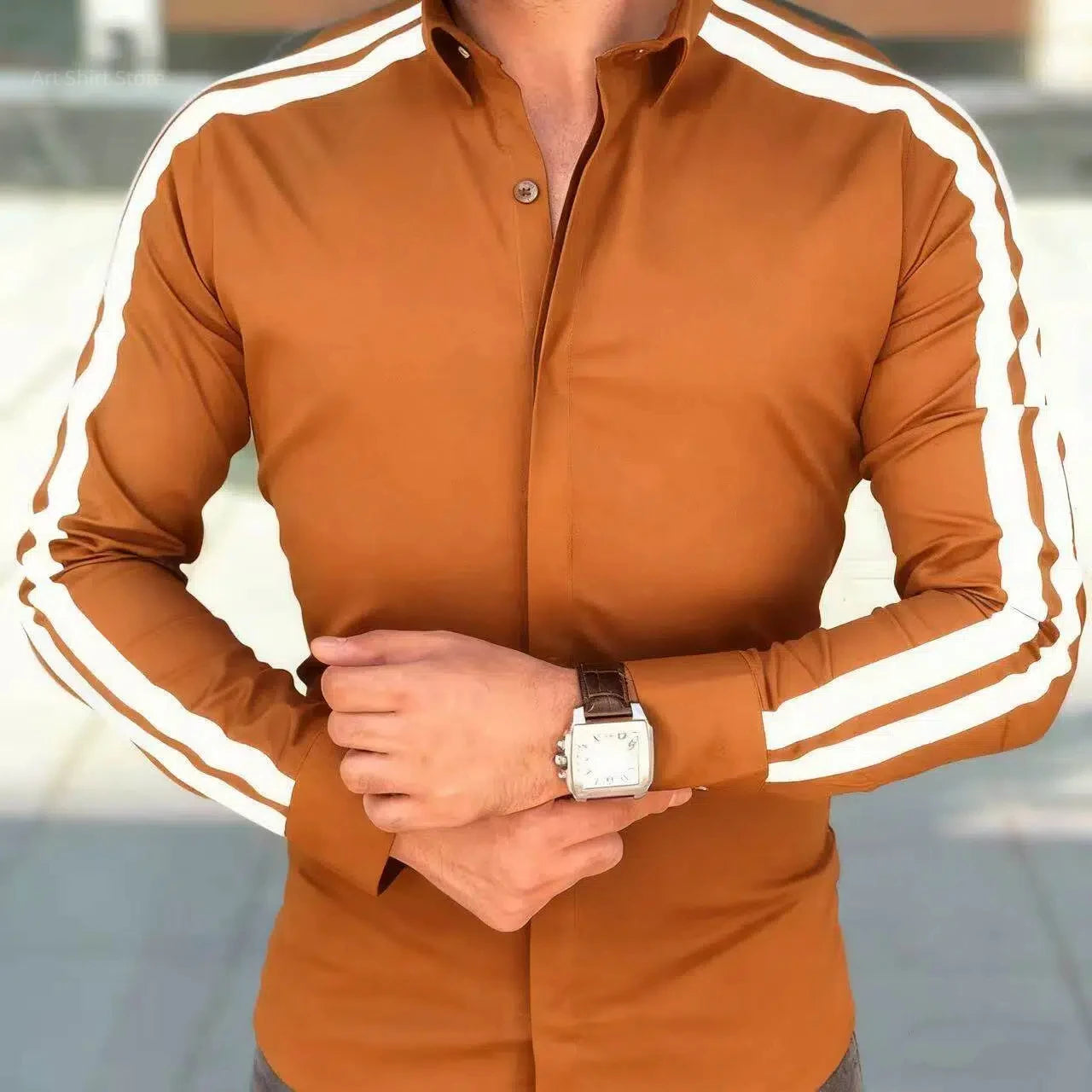 Men's Showlu stripe long sleeve shirt in bamboo fiber, casual business top with stylish design and comfortable fit.