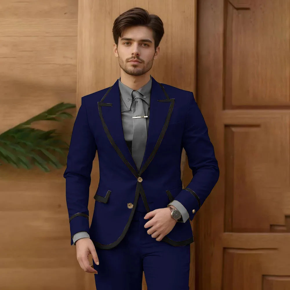 Beige male fashion suit 2-piece set with single-breasted blazer and pants, slim fit groom wedding tuxedo, stylish prom outfit