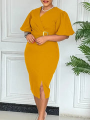 Summer Autumn Africa Clothing Short Sleeve Dress African Dresses For Women Sexy V-Neck Perspective Slim Office Lady Party Dress