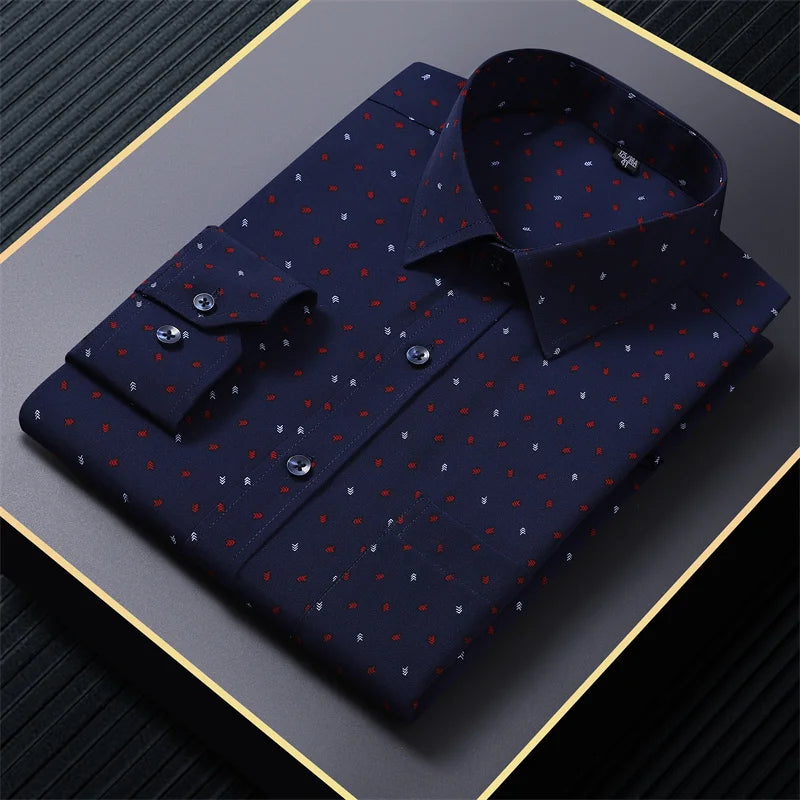 New in shirt  long-sleeve Elasticity shirts for men slim fit formal plain shirt printed casual tops designer clothes oversize