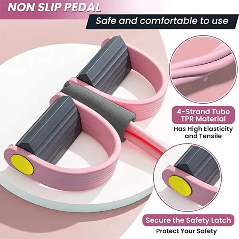Showlu Fitness resistance bands set with four elastic tubes for yoga, waist, arm, and abdominal training exercises.
