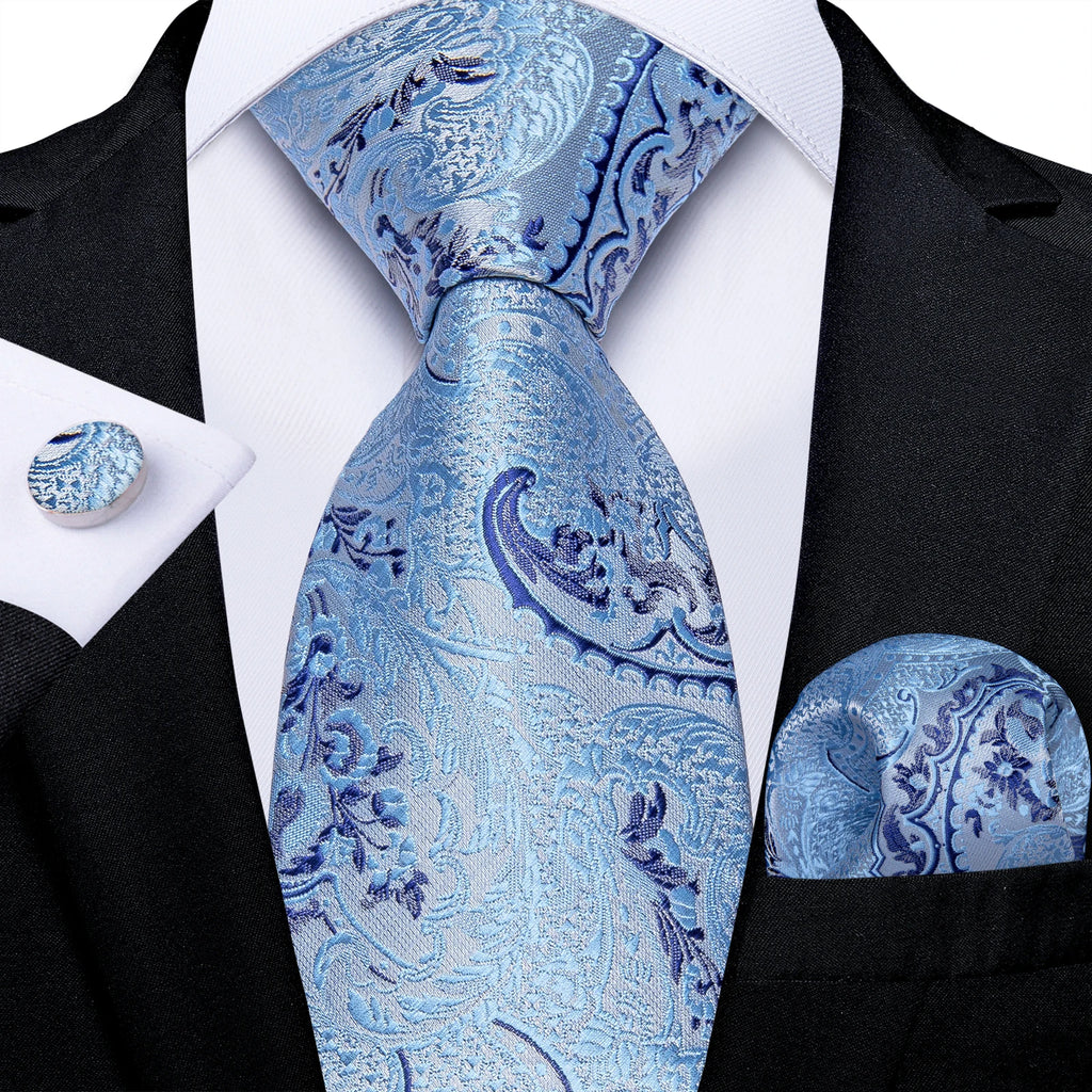 New Classic 100% Silk Men's Ties 8cm Blue Plaid Dot Striped Business Necktie Handkerchief Wedding Party Tie Set Gravatas DiBanGu