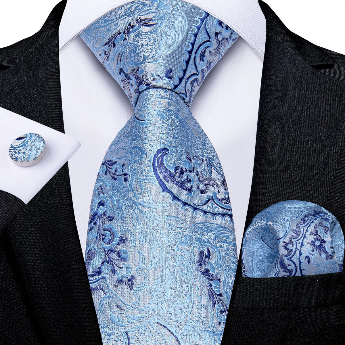 New Classic 100% Silk Men's Ties 8cm Blue Plaid Dot Striped Business Necktie Handkerchief Wedding Party Tie Set Gravatas DiBanGu