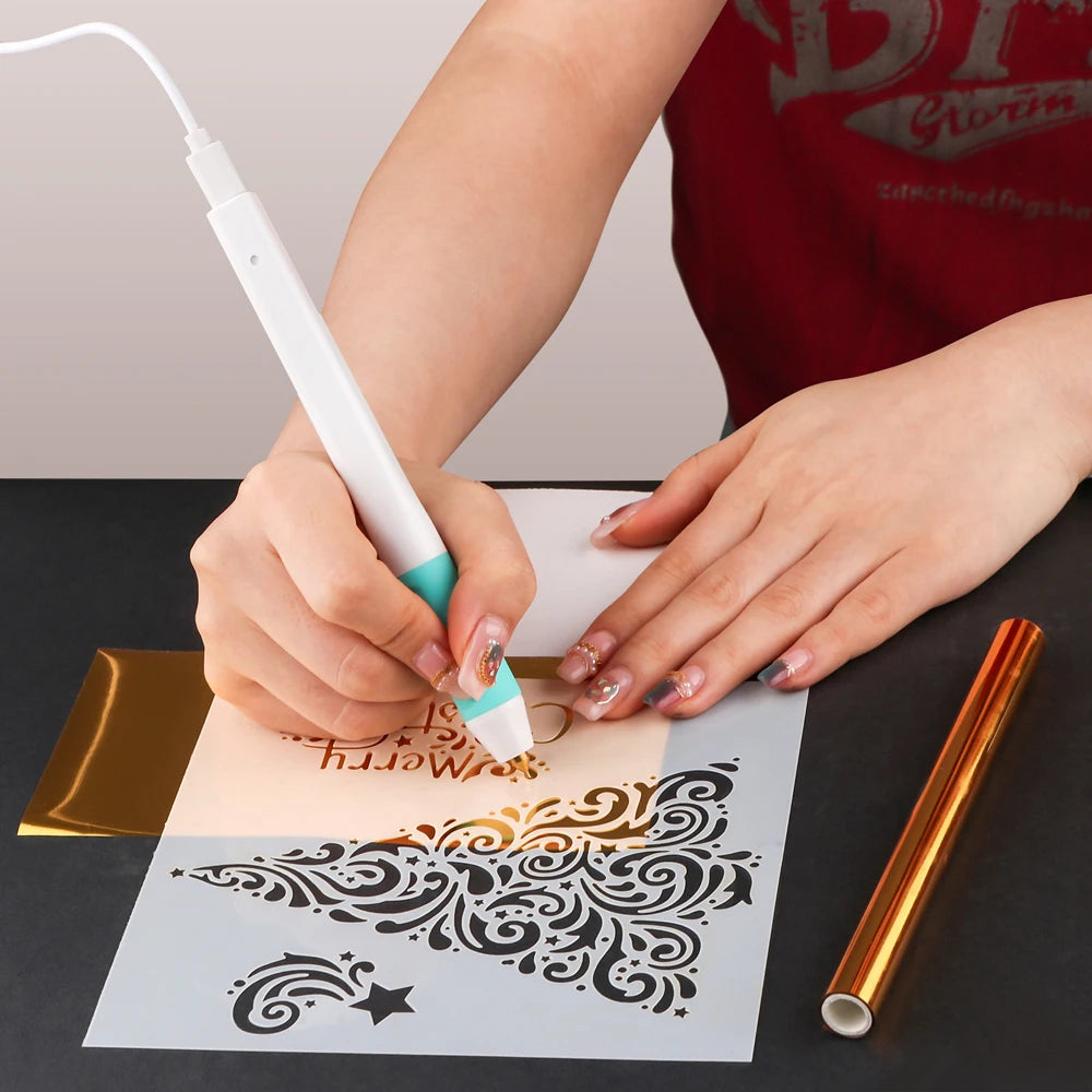 Showlu Smart General USB Hot Foil Pen 0.8mm DIY craft tool with metallic tip for foil embossing and crafting projects.