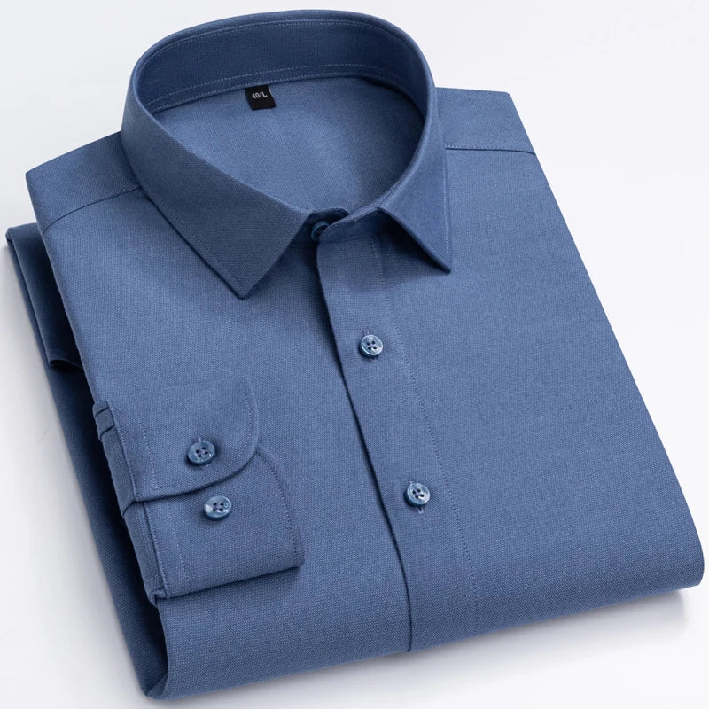 Men's wool blend long sleeve dress shirt in solid color, soft, comfortable, regular fit, suitable for smart casual and office wear.