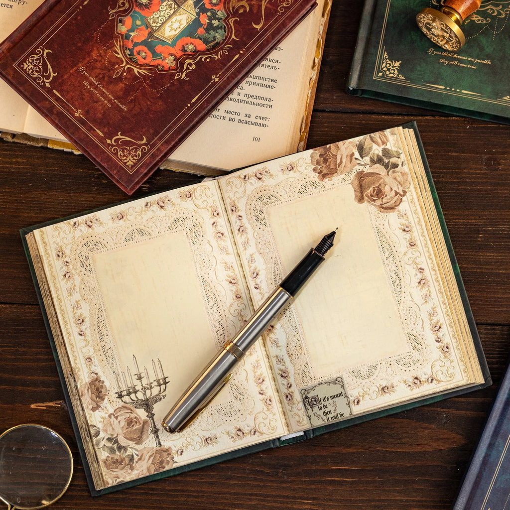 Mr.Paper Vintage Style Notebook Set with 192pcs gold foil retro stationery, featuring classic design and decorative covers.