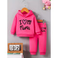 Baby girl fleece hoodie and pants set by Showlu Fashion featuring letter print design and cozy, soft fabric for comfort.