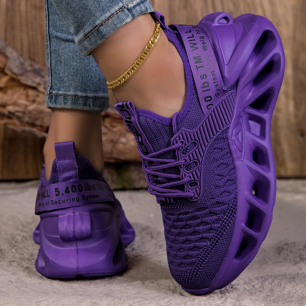 Purple women's sneakers with cushioned EVA soles, lightweight, anti-slip tennis shoes, stylish Blade running shoes by Showlu Fashion.
