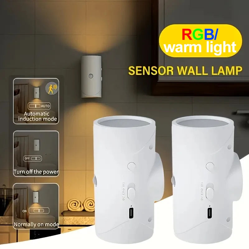 Showlu Smart VENUSWING Magnetic Motion Sensor RGB Night Light showing illuminated night light with colorful RGB lighting and magnetic mount.