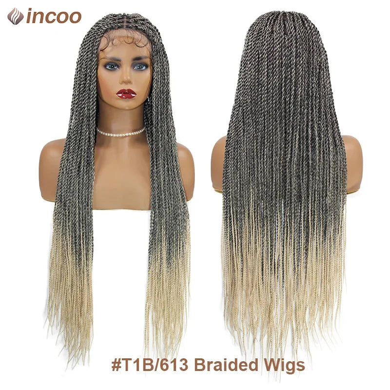 Senegalese twist braids lace front wig by SHOWLU FASHION STORE featuring Kanekalon fiber, displayed on a mannequin head.