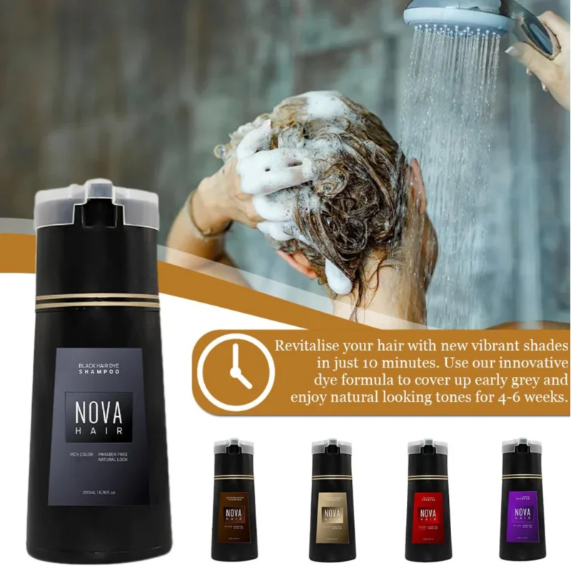 LANBENA 3-in-1 natural hair dye shampoo with moisturizing and oil control benefits, in a 500ml bottle, shown in the image