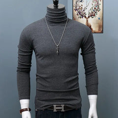 Men's Classic Autumn Winter Turtleneck T-Shirt Dark Red Stretch Casual Turtleneck Top Plus Size Long Sleeve Tee Shirts Young Men