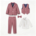 Toddler Boys Dusty Pink Suit 4Pcs Blazer Vest Pants Bowtie, Kids Formal Outfit for Wedding Birthday Party Flower Boy Tuxedo