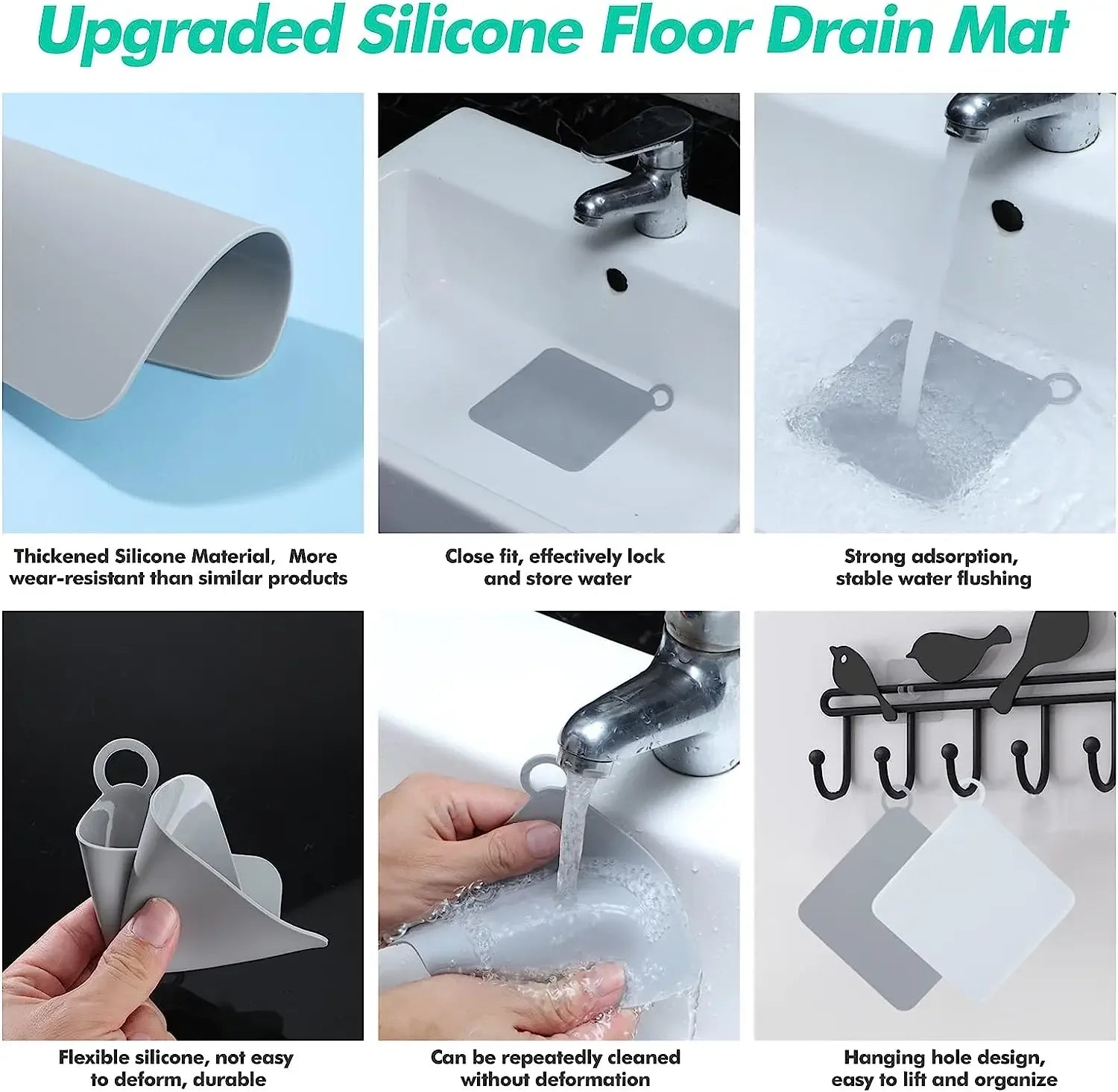 Showlu Smart General silicone drain stopper in black, designed to fit standard bathroom and kitchen drains.