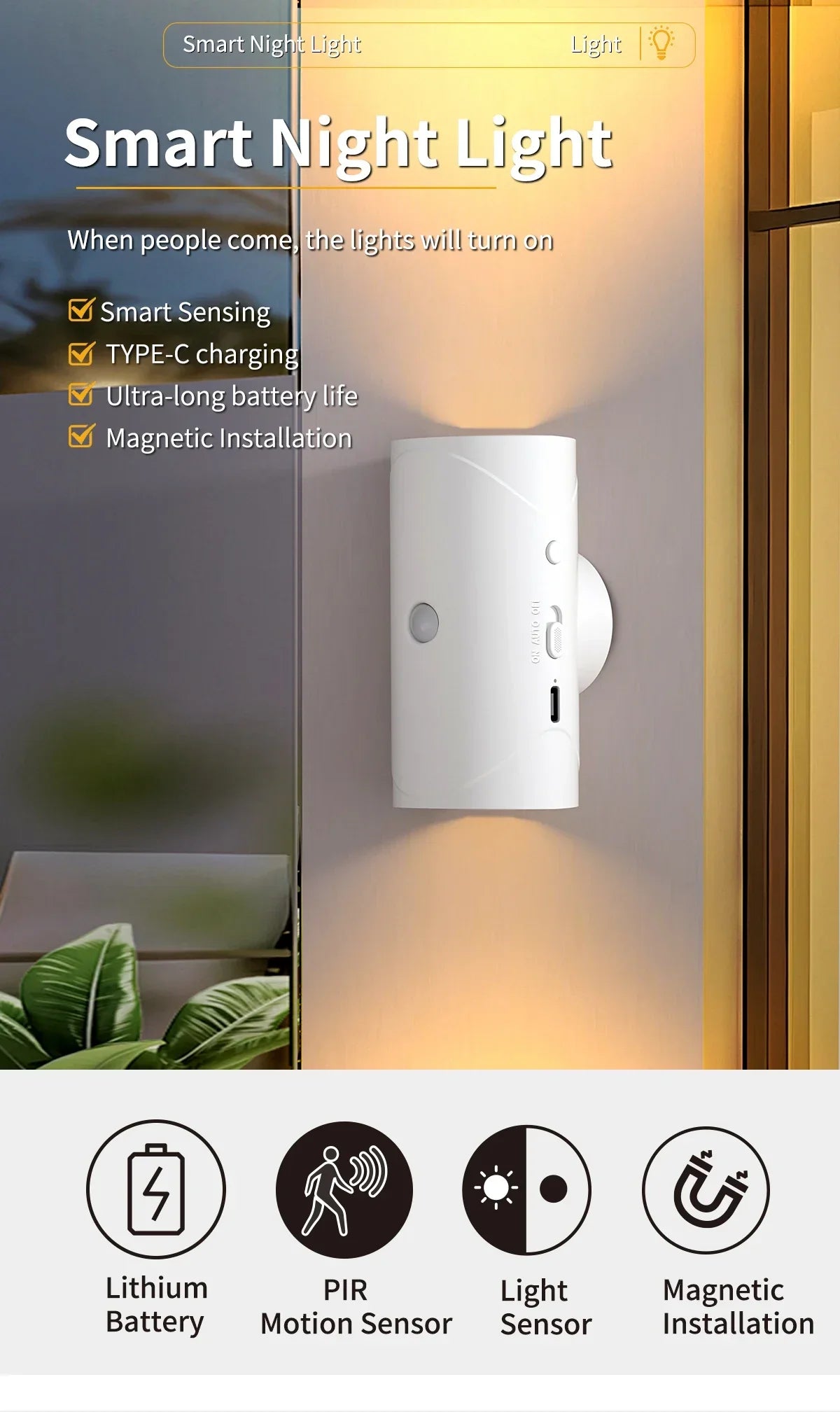 VENUSWING Magnetic Motion Sensor RGB Night Light by Showlu Smart General, showing the sleek design and colorful RGB lighting features
