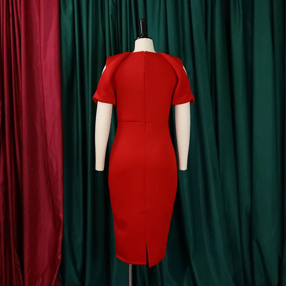 SHOWLU Women's cold shoulder sheath party dress in solid color, mid-calf length, stylish and elegant for evening occasions.