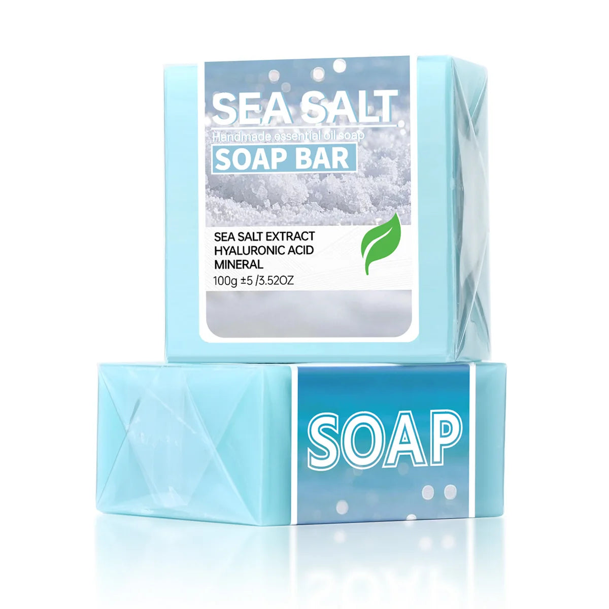 Handmade sea salt and hyaluronic acid essential oil soap by Showlu Fashion Store, moisturizing and deep cleansing for skin.