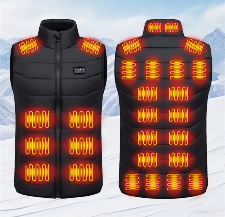 Men's heated winter vest jacket by Showlu Smart General featuring a sleek black design and built-in heating elements.