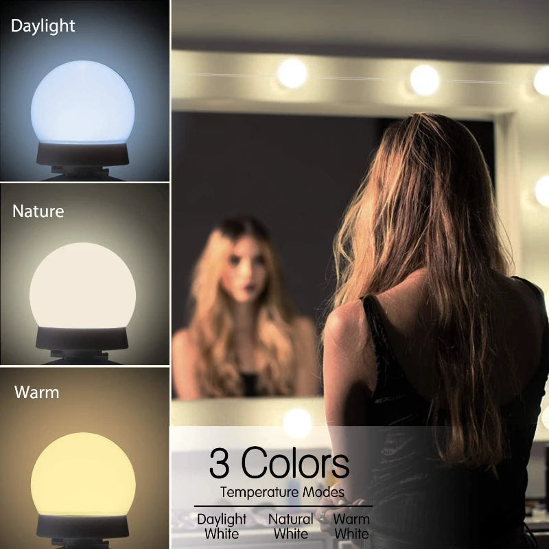 Dimming LED vanity mirror lights from Digitaling with USB power, ideal for makeup and beauty applications.