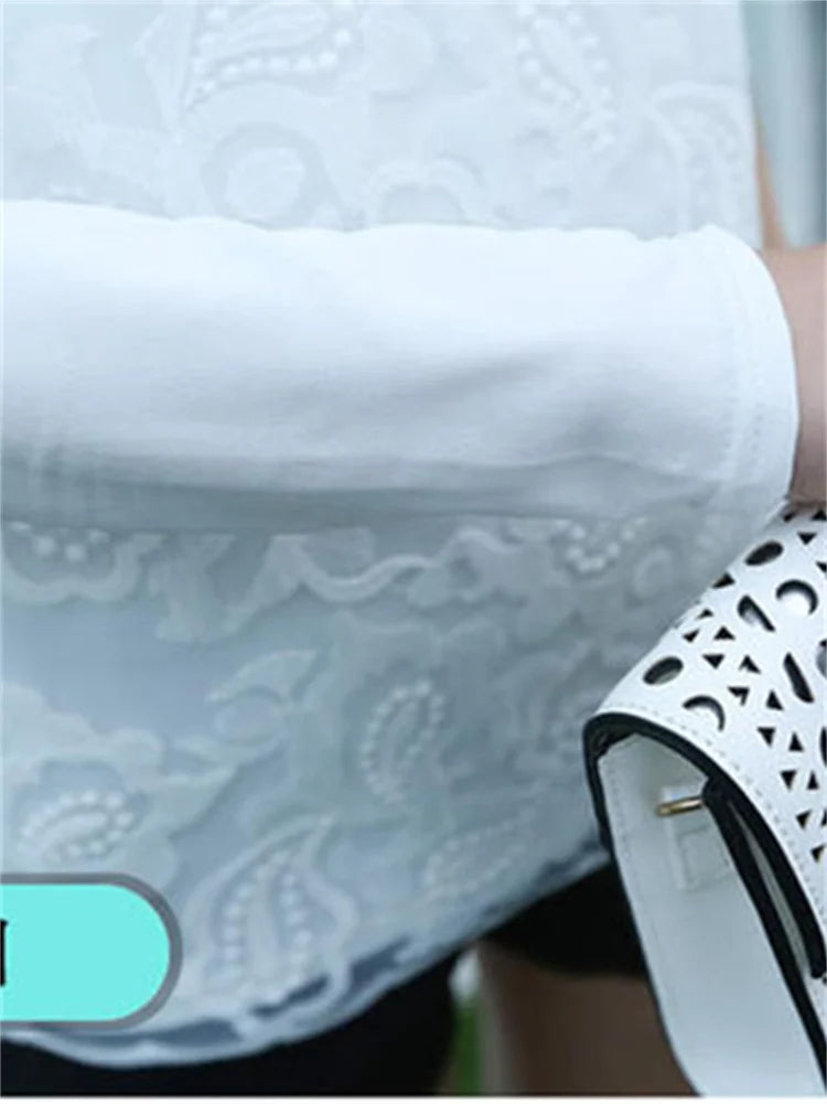 Women Spring Autumn Style Lace Blouses Shirts Lady Peter Pan Collar Long Sleeve Beading Casual Blusas Top DF1758