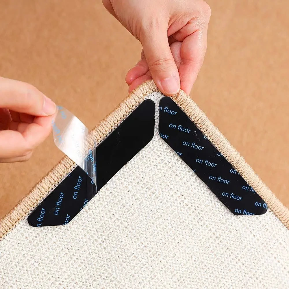 Showlu Smart General anti-slip rug grippers securing a rug to prevent slipping on hardwood floors.