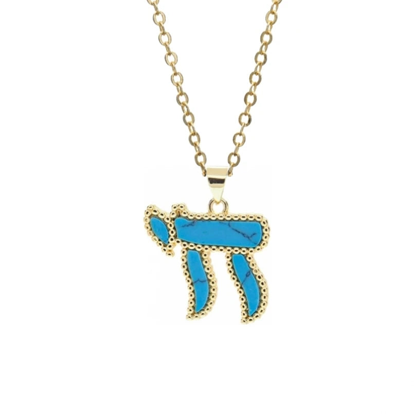Hebrew Chai pendant necklace by Showlu Fashion featuring copper with zircon accents, Jewish jewelry, and intricate design.