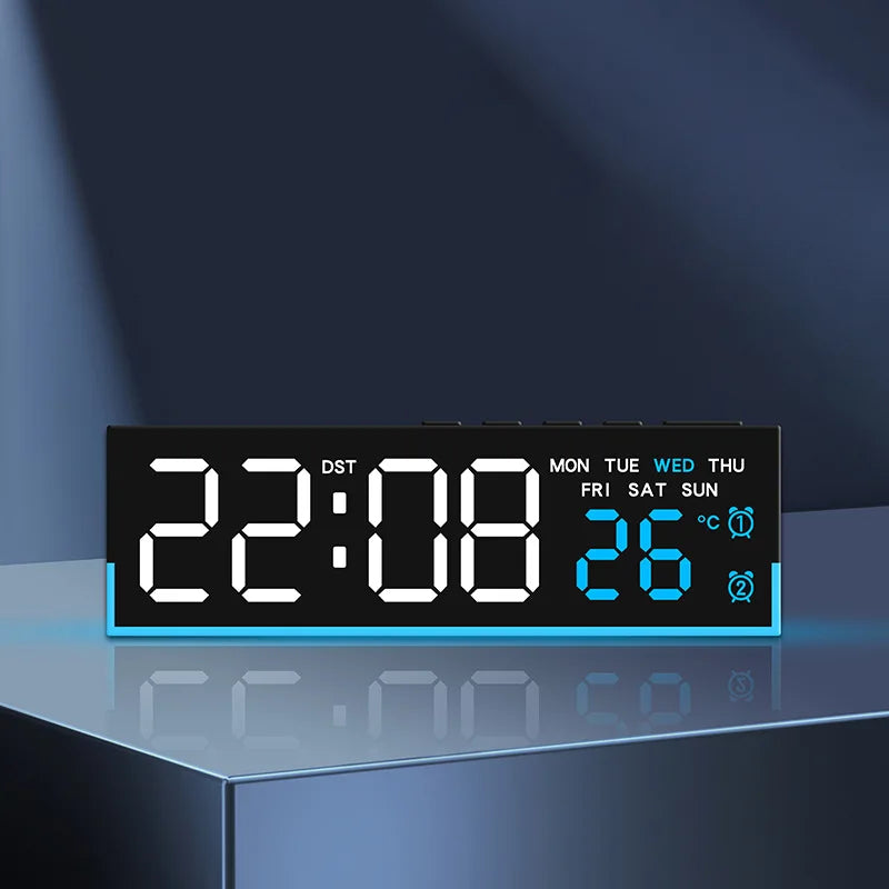Showlu Smart LED digital alarm clock with mood light and temperature display, showing time and colorful ambient lighting.