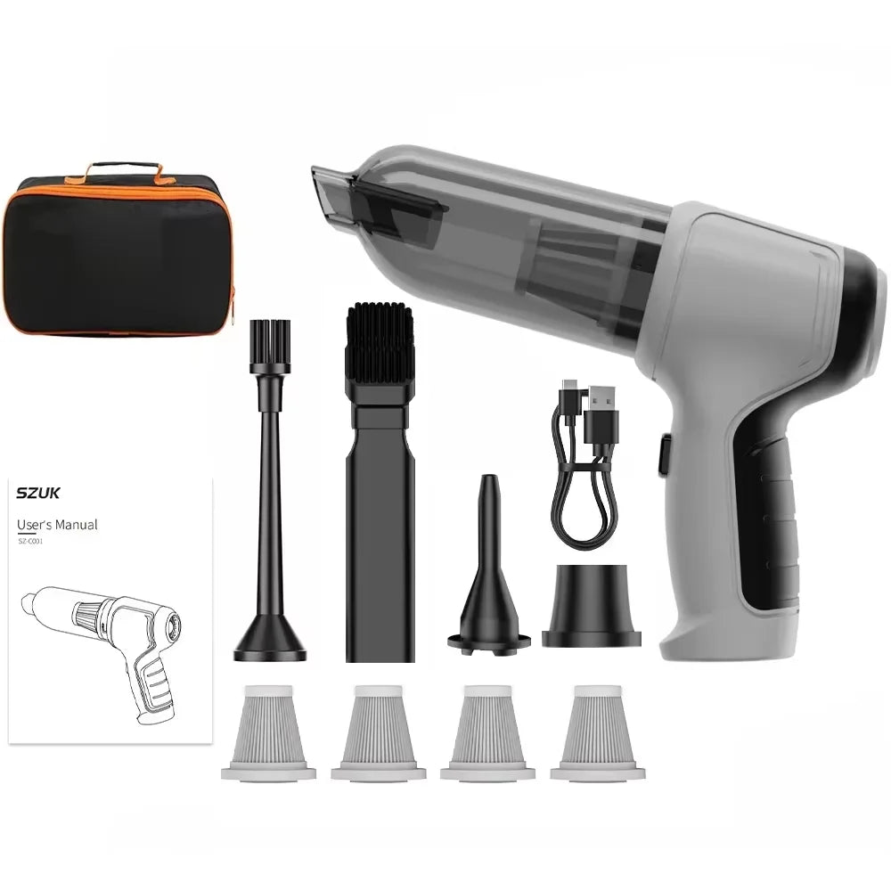 Handheld wireless SZUK Mini Car Vacuum Cleaner with powerful 638000Pa suction, compact design, perfect for car cleaning.